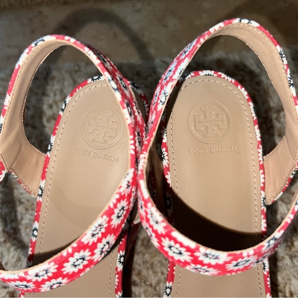 Tory Burch Canvas Floral Print Wedge Sandals - Women's Sz 9.5M - Great condition - Picture 6 of 12